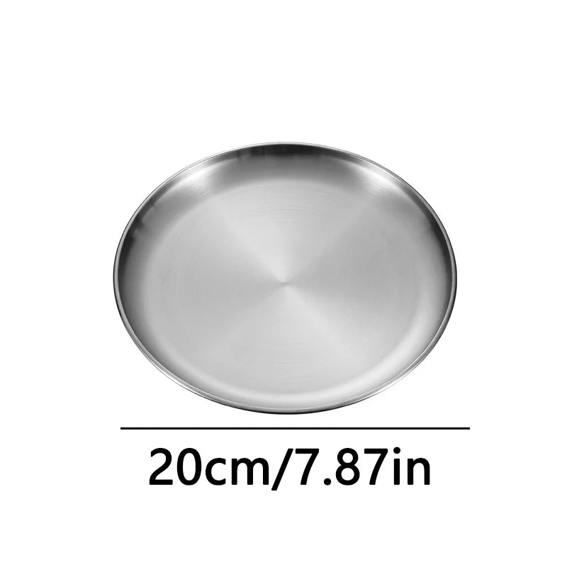 Kitchen Utensils With Shelves Gold Silver Stainless Steel Circular Plates Trays Shallow Bottom Rust Proof Plates Picnic Plate