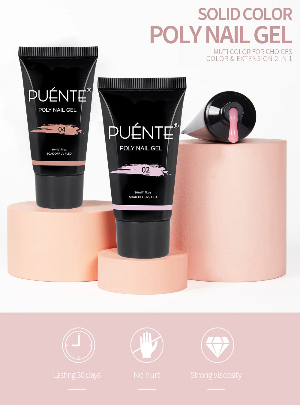 PUENTE 5Pcs/Set 30ML Poly Nail Gel Fast Nails Extend Clear White Pink Colors Hema-Free Acrylic Gel Soak Off UV Builder Nail Gel