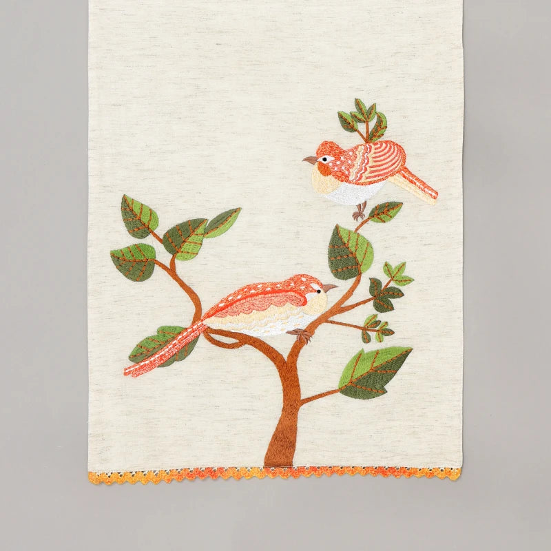Bird Embroidered Table Runner 72 Inches Long for Dresser Home Dining Table Décor