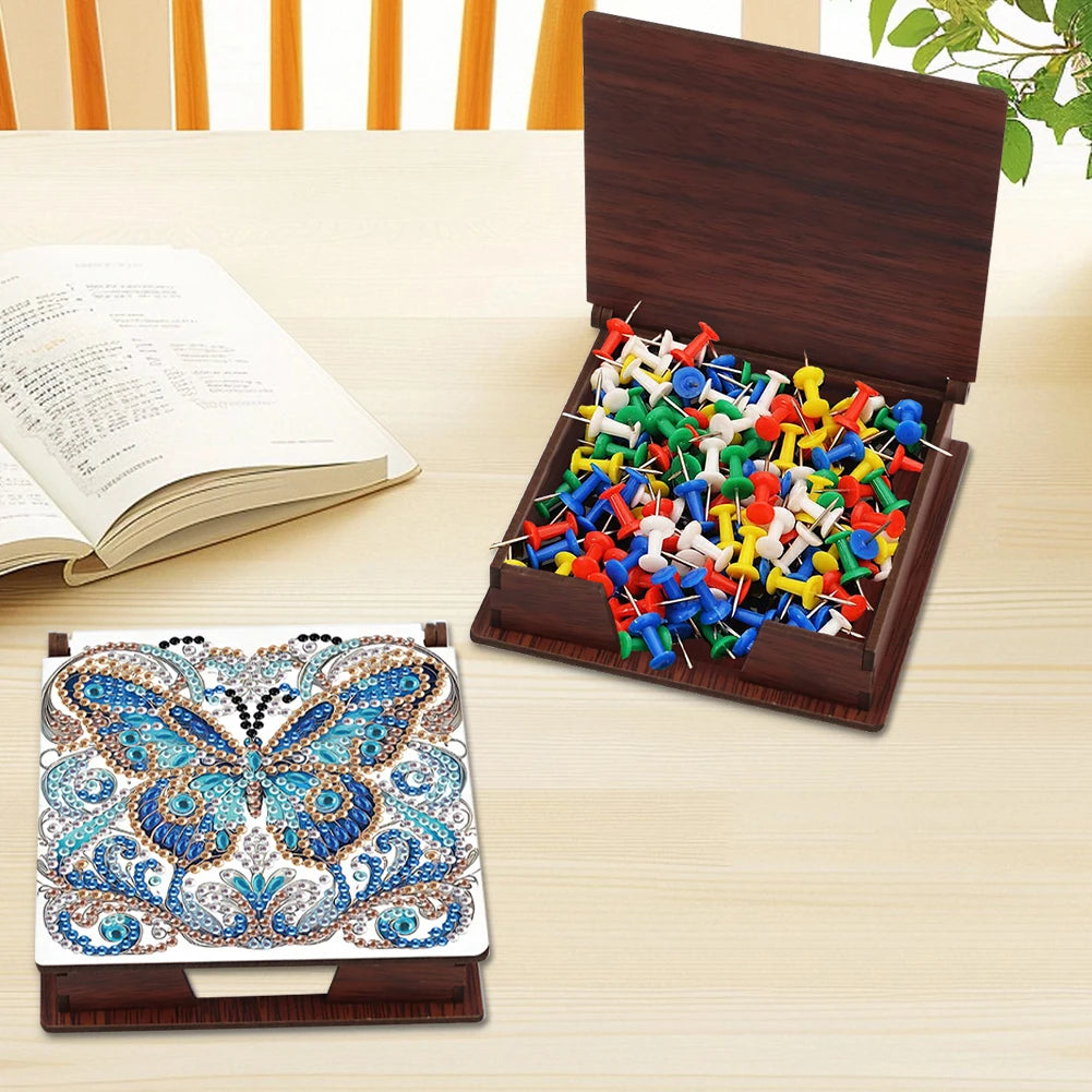 Wood DIY 5D Diamond Painting Note Box with 160 Sheets Crystal Art Sticky Notes Holder for Office Workplace Home Gifts