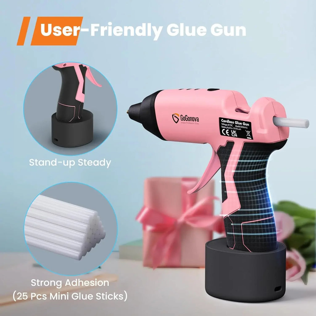 Cordless Glue Gun, 15s Fast Preheating 2Ah Cordless Hot Glue Gun with 25 Pcs Premium Mini Glue Gun Sticks, USB-C Battery