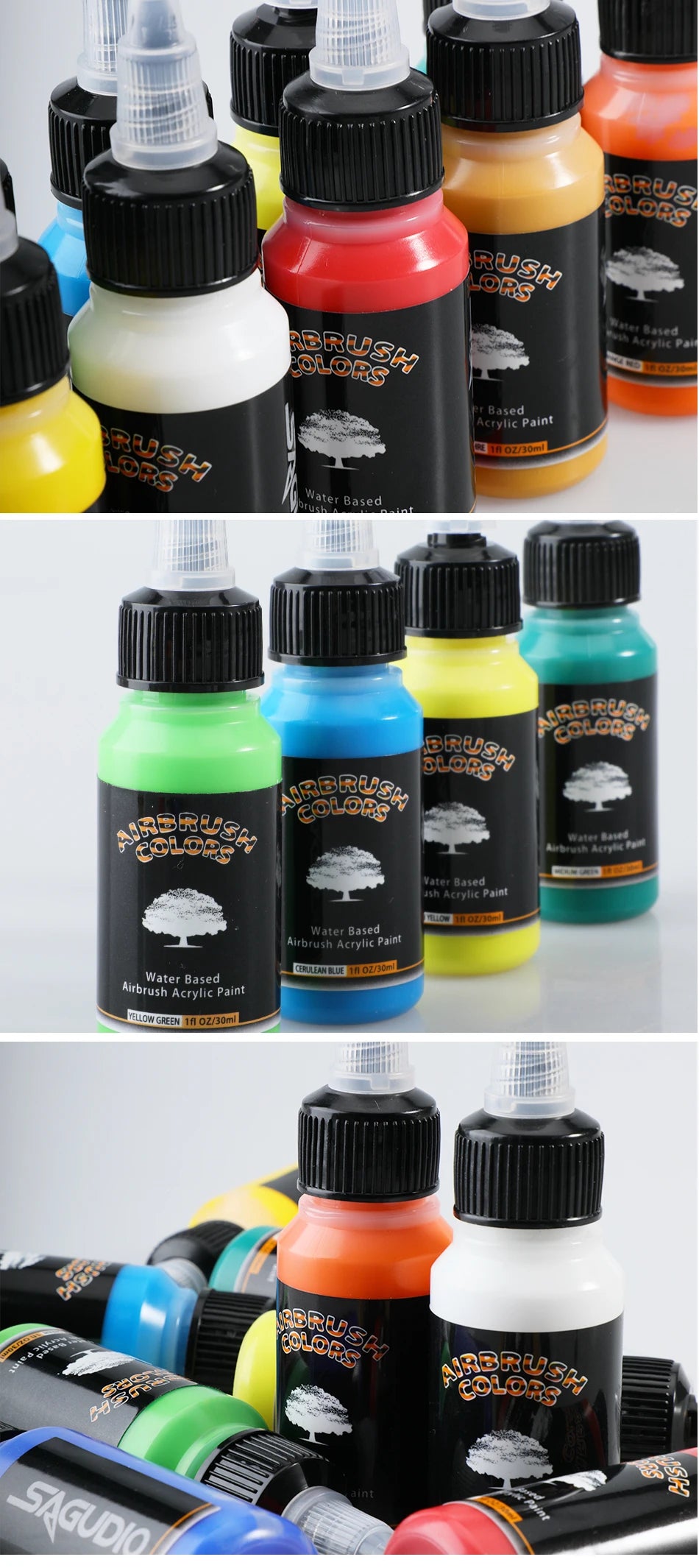 Acrylic Paint Set of 12 Colors 30ml Bottles Water Based Waterproof Ready to Airbrush for Model, Shoes, Wood,Fabric,Leather