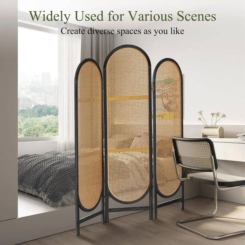 3-Panel Wooden Room Divider, Foldable Privacy Screen for Home, Suitable for Bedroom and Dining Area, Black