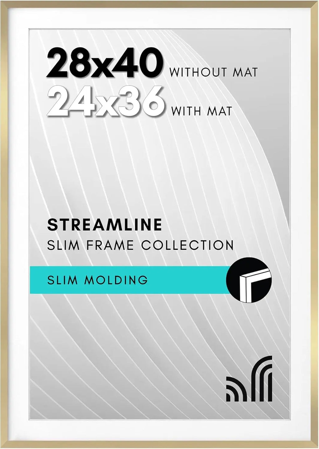 28x40 Poster Frame with Polased Plexiglass - Thin Border Gold Frame for Wall - Display 24x36 or 28x40 Photos