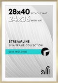 28x40 Poster Frame with Polased Plexiglass - Thin Border Gold Frame for Wall - Display 24x36 or 28x40 Photos