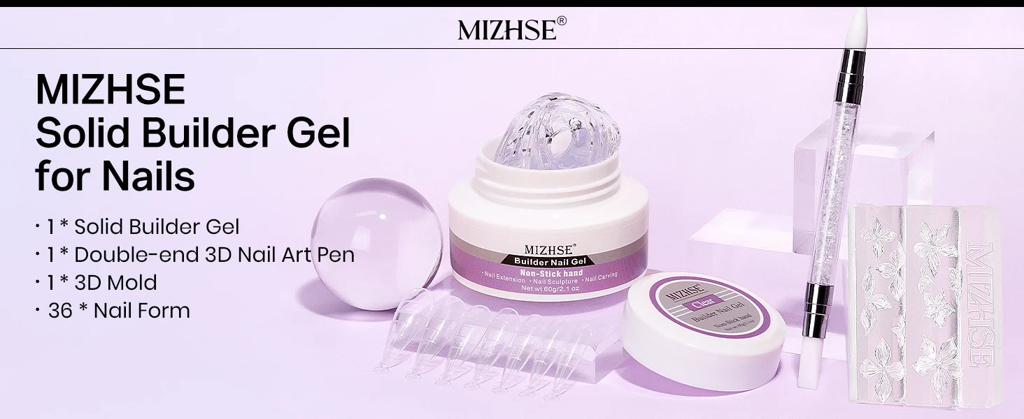 MIZHSE 2.1 oz Builder Nail Gel Clear Hard Gel Polish Non-Sticky Hand For Nail Extension 3D Sculpting Nail Art Manicure Setr