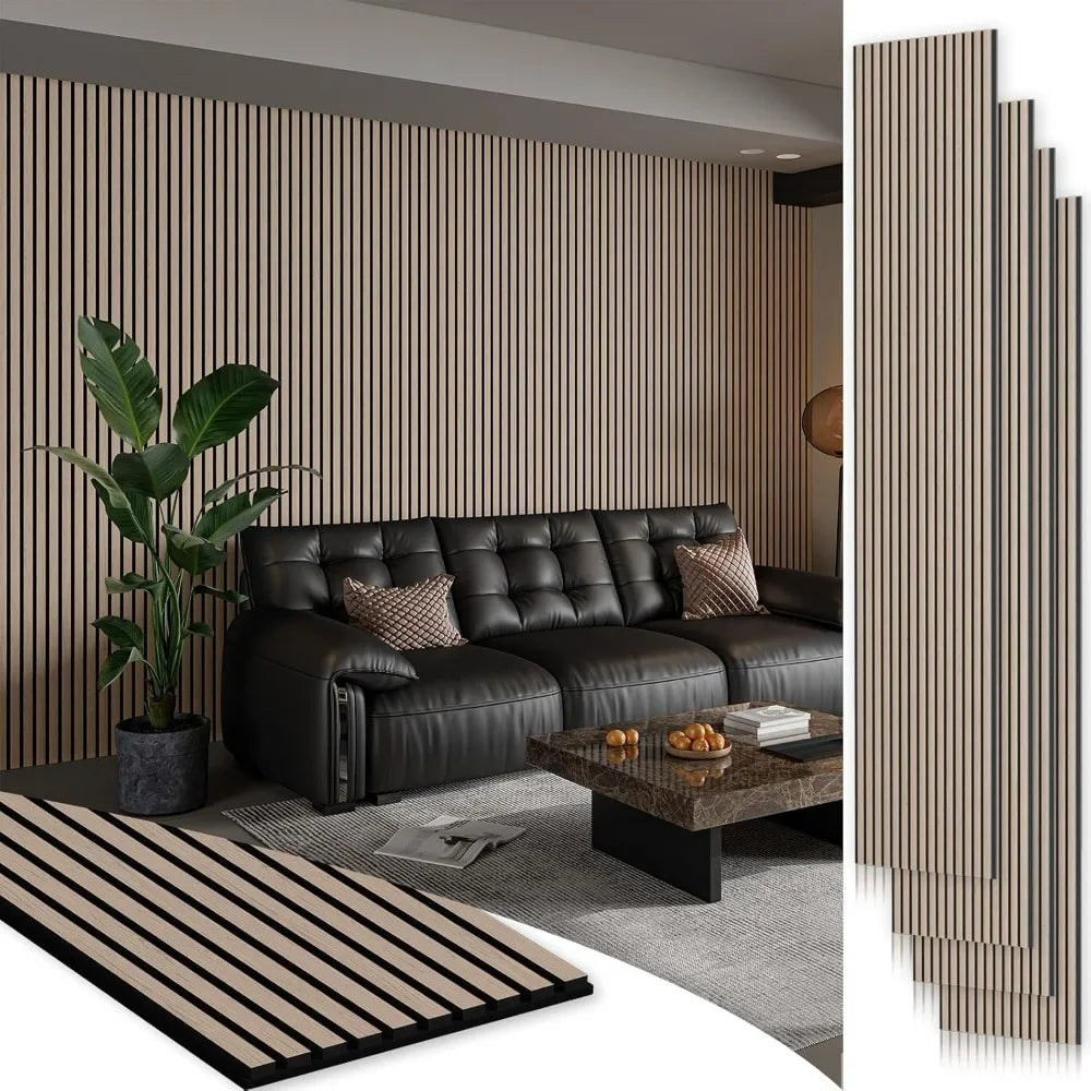 4-Pack 106x12.6 Inch Wood Slat Wall Panels - Soundproofing Acoustic Wooden Panels for 3D Fluted Wall Design