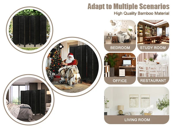6 Panel Wood Room Divider, Folding Room Divider Privacy Screen, Freestanding Louvered Divider Screen for Home Office Restaurant