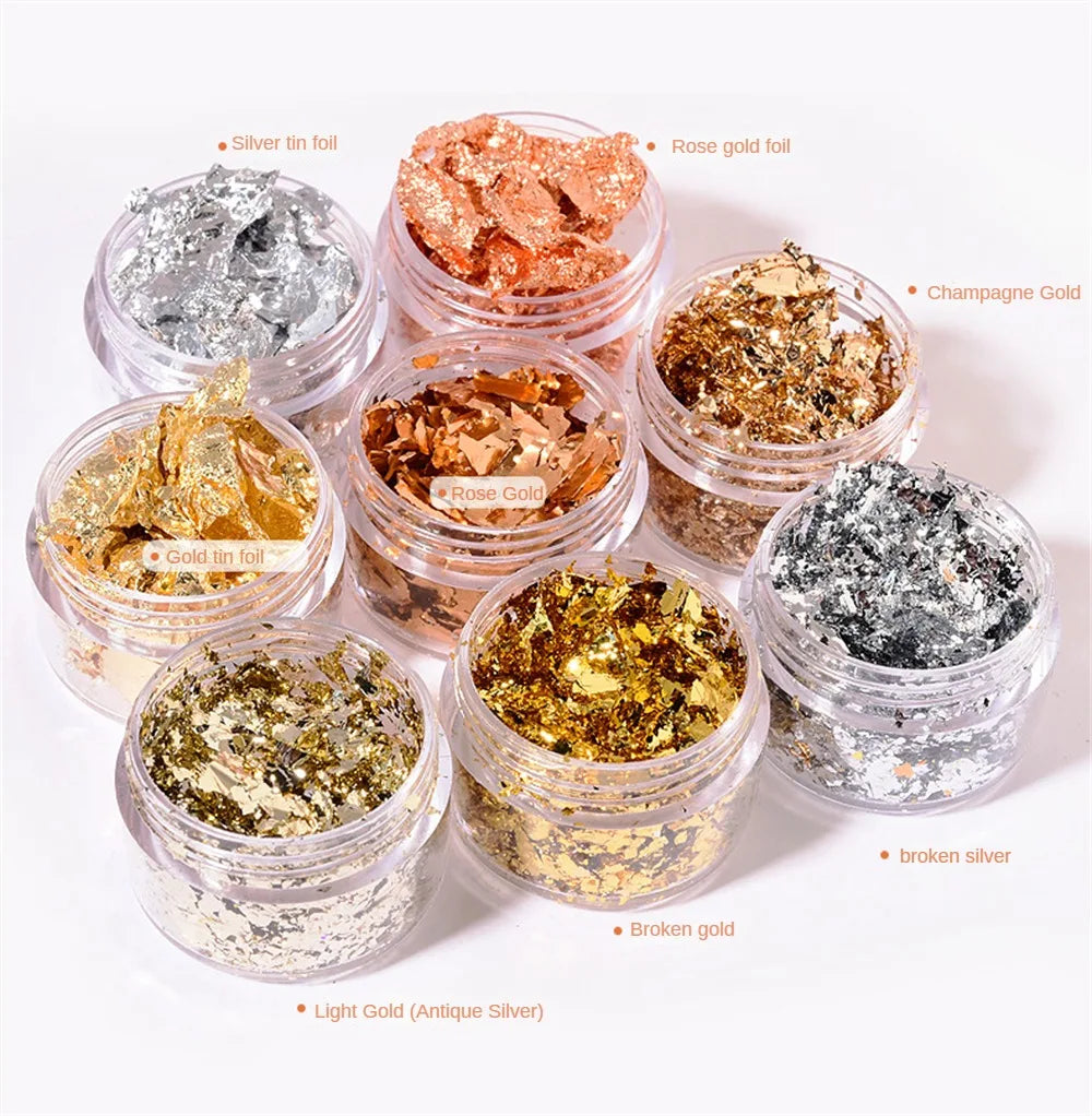 Nail Art Accessories Gold Silver Copper Foil Sequins Glitter Leaf Flake Sheet Bulk Foil Paper For Gilding Manicure Decoration