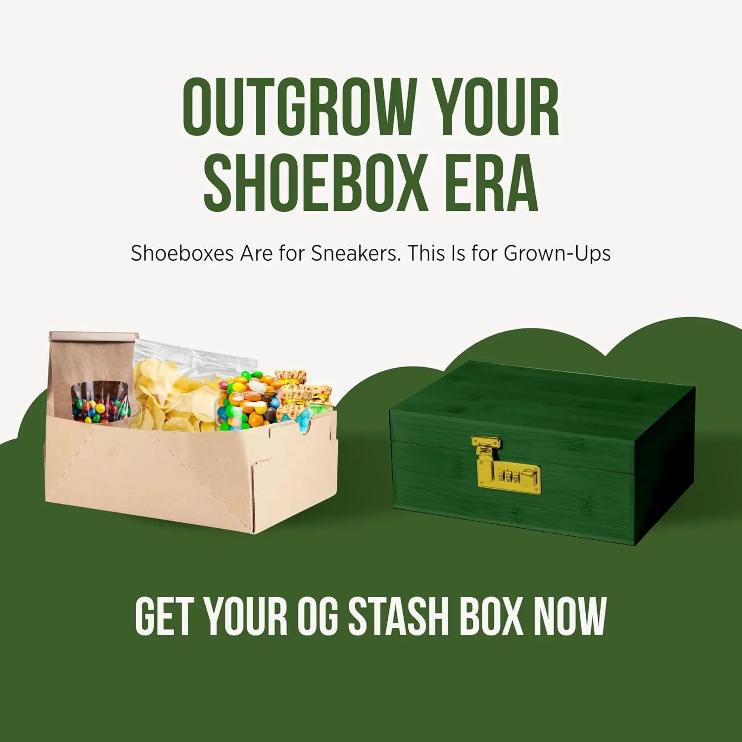 Large Bamboo Storage Box with Lock, Magnetic Lid, Organizer Tray, Jars & Brush - Portable Wooden Decorative Kit in Green/Gold
