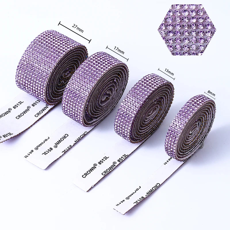 DUCrystal 4/6/8/10/12Rows Crystal Rhinestone trim Self Adhesive Bling Roll Rhinestone chain Sticker for DIY Clothing Decoration