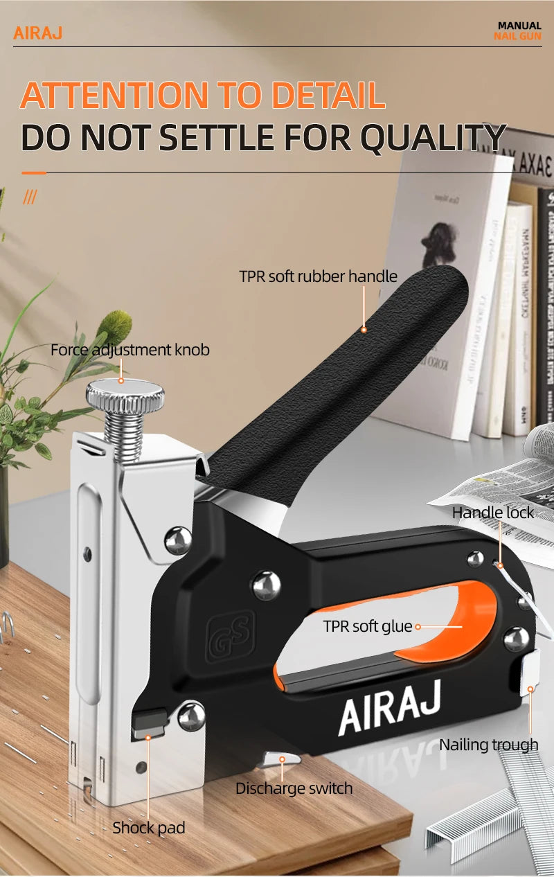 AIRAJ 4 in 1 Nailing Gun Light duty Home Use Code Nailing Gun Nail Woodworking Special Direct Staple Book Carpentry Tool U/T/I/N