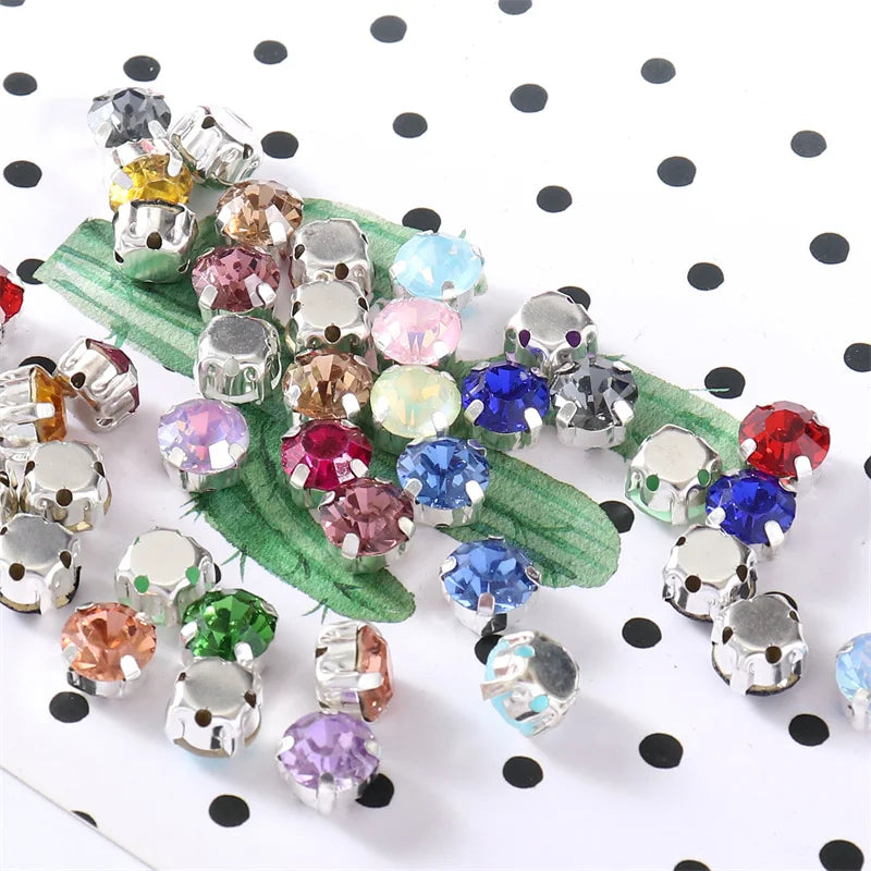 4mm-8mm Glitter Glass Sewing Rhinestones with Sliver Base Round Crystal Strass stones for diamond  Jewellery clothes diy