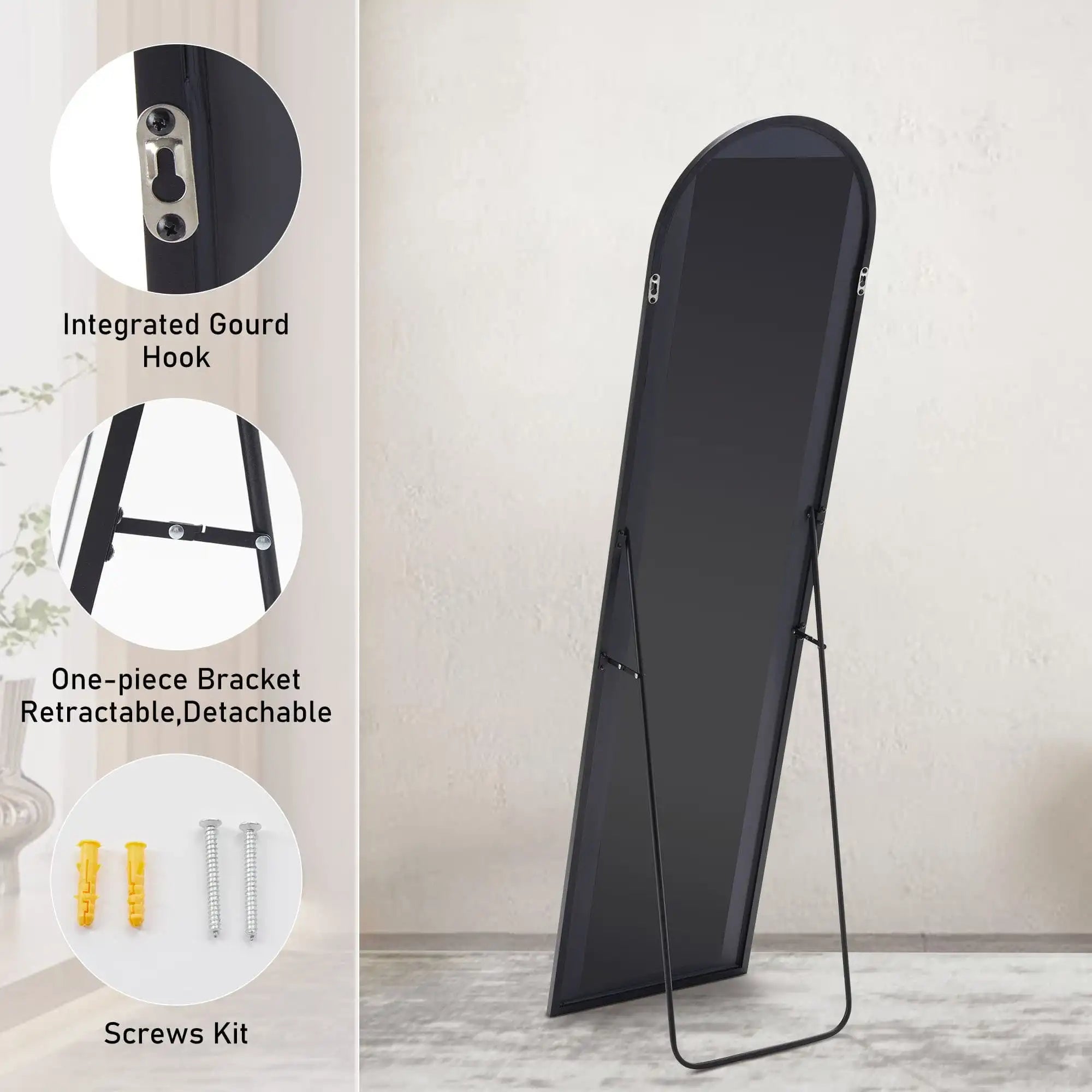59in Arched Full Length Mirror Standing Floor Mirror Full Body Mirror with Bracket, Aluminum Alloy , Gold