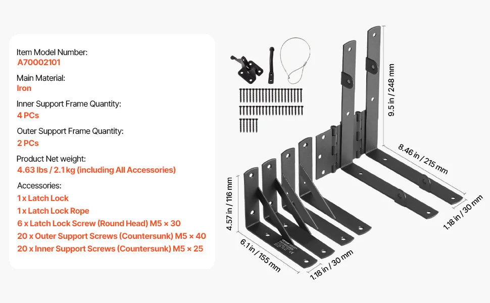Gate Corner Brace Bracket, Anti Sag Gate Frame Hardware Kit, Gate Frame Brace Bracket with Latch Lock Rope, Latch Lock, for
