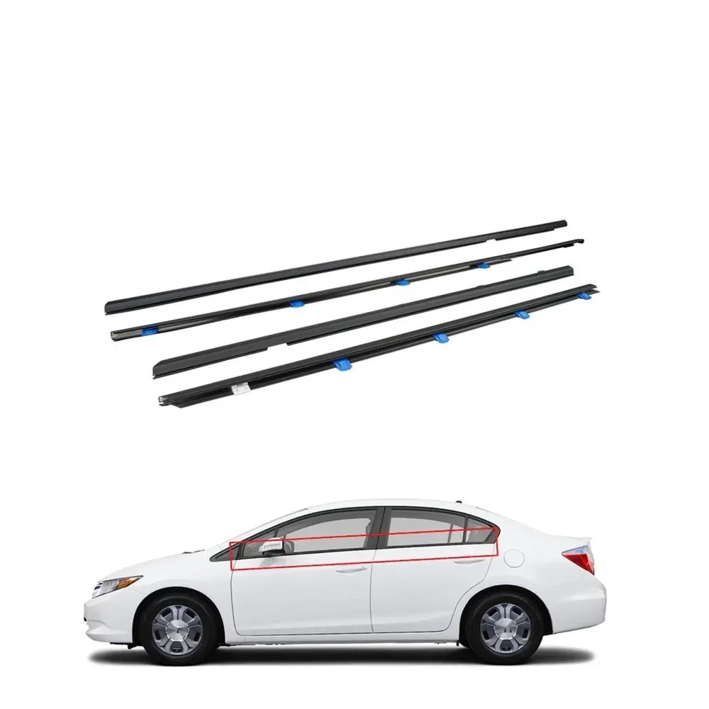 4Pcs For Honda Civic 2012-2015 Windows Rubber Weatherstrip Waterproof Pressure Strip Sealing Belt Moulding Trim 72410TR0A01 