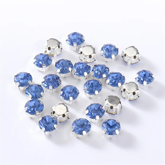 4mm-8mm Glitter Glass Sewing Rhinestones with Sliver Base Round Crystal Strass stones for diamond  Jewellery clothes diy