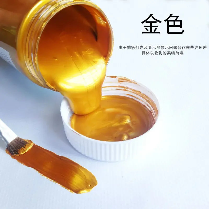 60/100ml Golden Acrylic Paint Metal Pearlescent Hand-painted Gypsum Glue Waterproof and Non-fading DIY Painted Paint