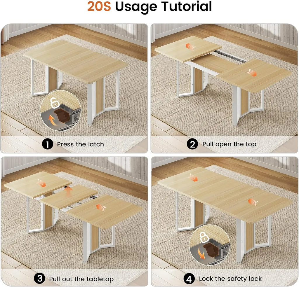 NEW 5-Piece Dining Table Set , 63" Extendable Kitchen Table , Dining Room Table with MDF Board & Metal Frame-Natural