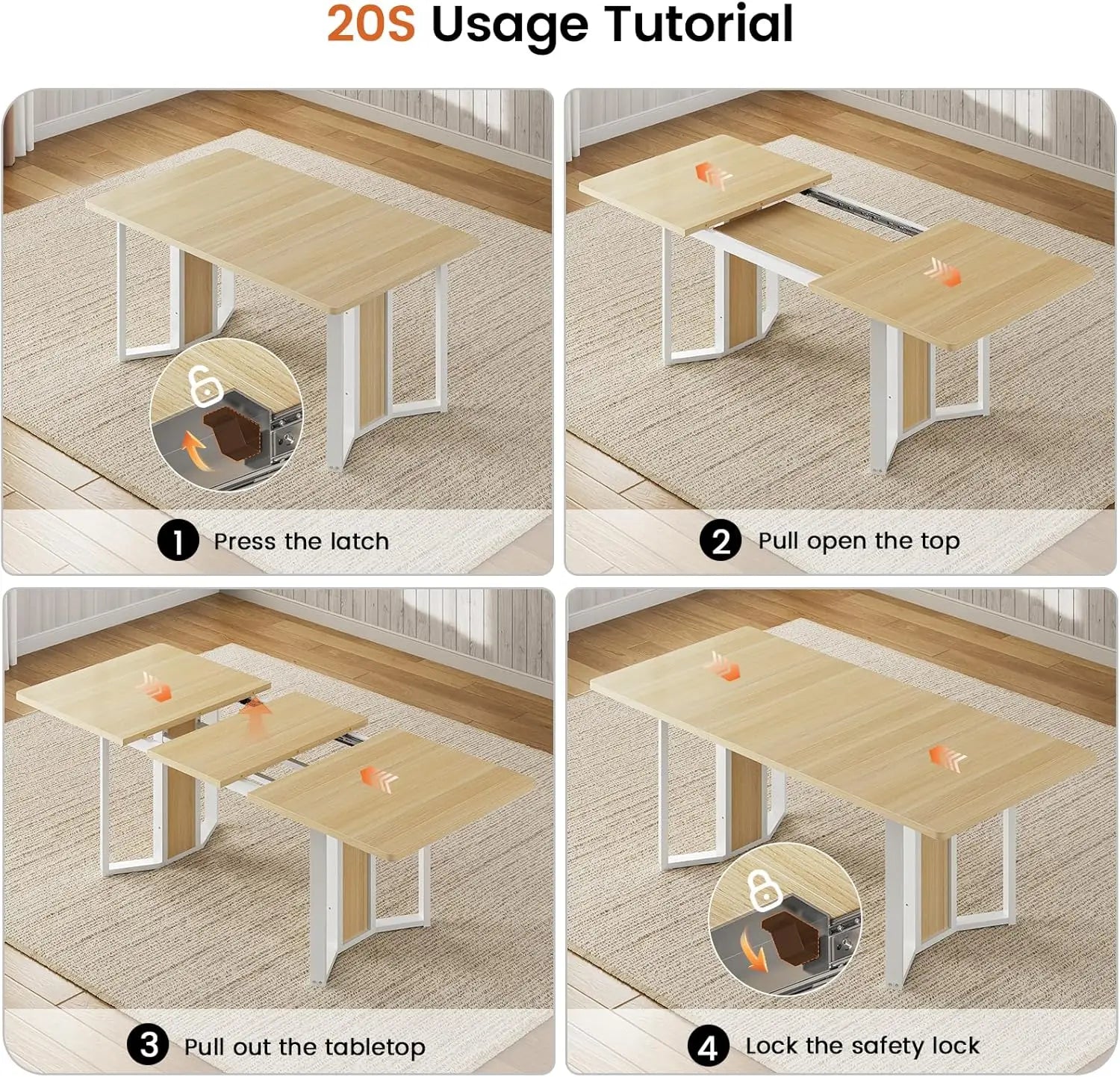 NEW 5-Piece Dining Table Set , 63" Extendable Kitchen Table , Dining Room Table with MDF Board & Metal Frame-Natural