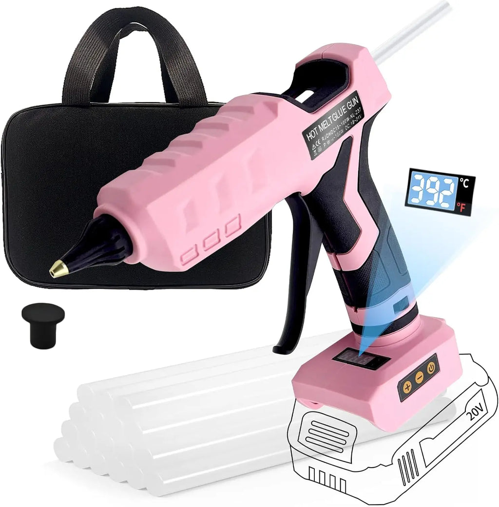 100W Cordless Hot Glue Gun for Dewalt 20V MAX Battery with 20PCS Full Size Glue Sticks, Digital Temperature Adjustable High