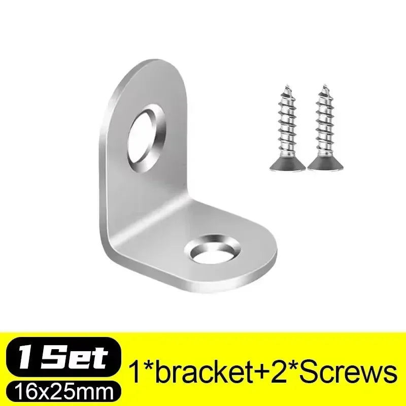 20-1pcs L Shaped Corner Brace Stainless Steel Joint Bracket 90 Degree Connector Fastener Furniture Shelves Cabinet Support Frame