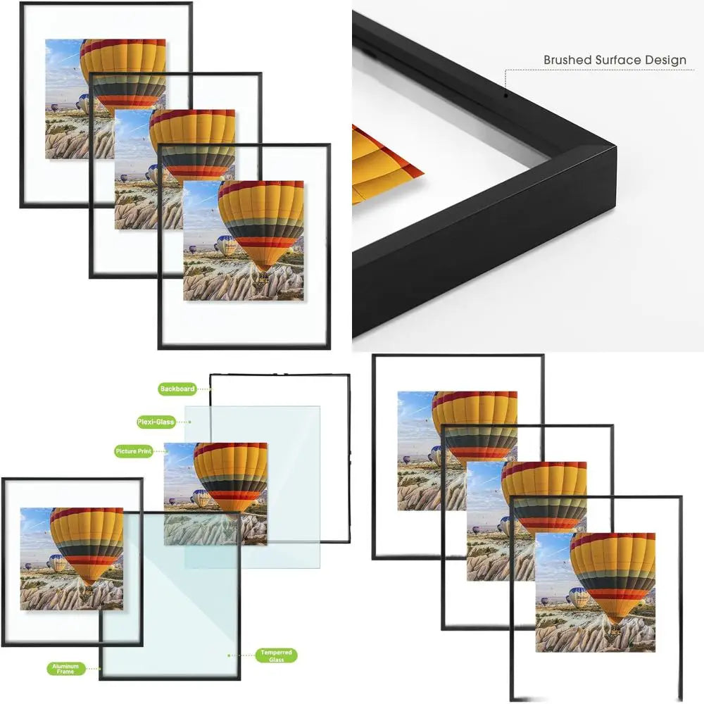 Aluminum 16x20 Picture Frame with Tempered Glass, Holds Photos up to 16x20, Ideal for Home or Gallery, Black, 3-Pack