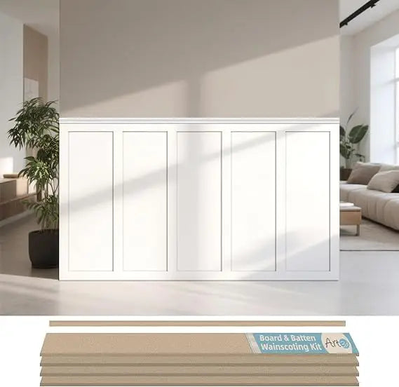 Premade Board and Batten Paintable Wainscoting Kit, MDF Accent Wall Panel for Kitchen Bedroom Living Room Home Decor Cover