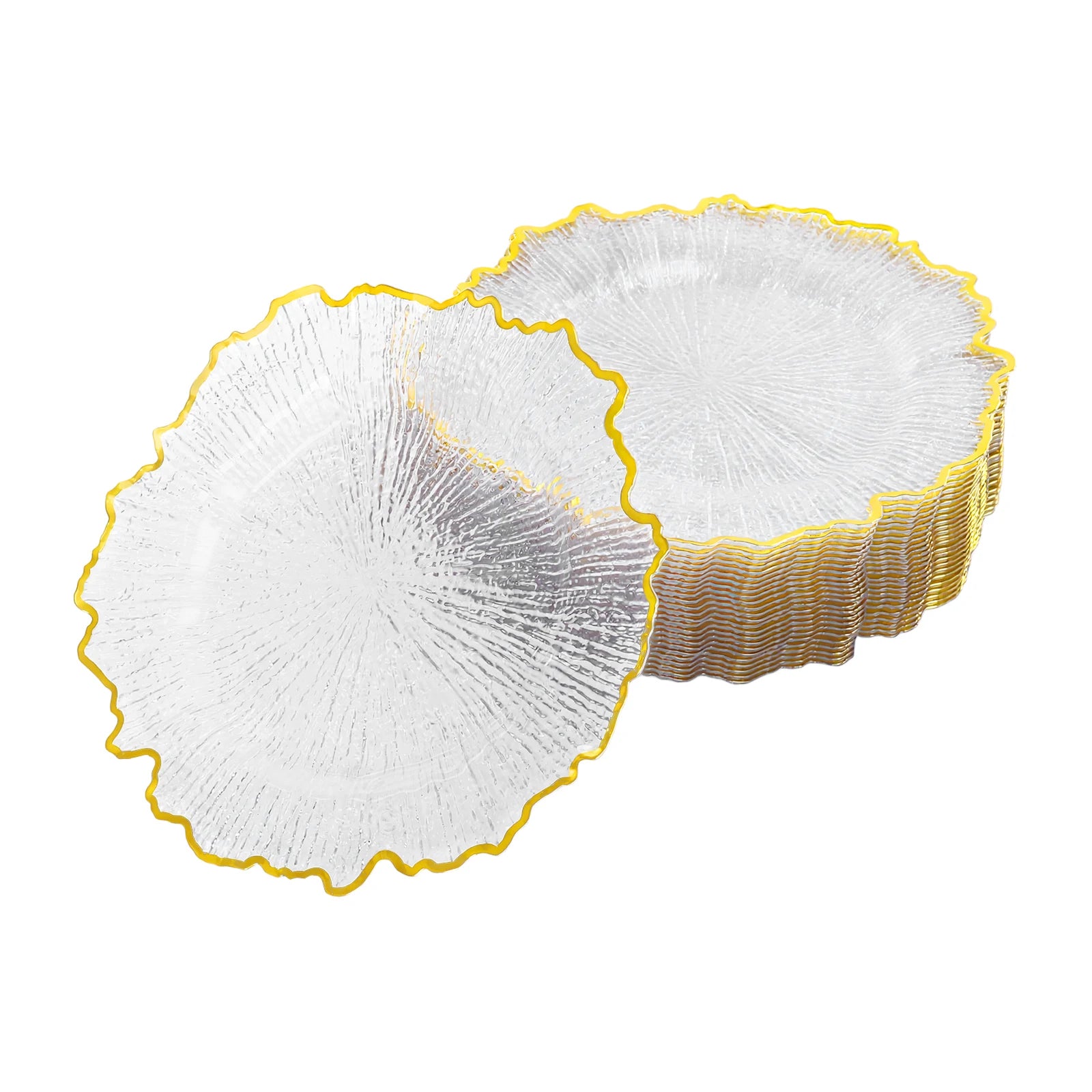 Charger Plate Set of 25 Gold Floral Rim Clear Plastic Serving Charger Plates for Wedding Party Banquet Catering Decoration