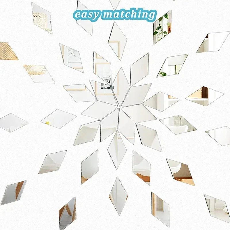 100~500PCS Mirror Mosaic Tile Wall Sticker Bulk Diamond Shape DIY Craft Handcrafted Accessory Home Wall Artwork Decor Supplies