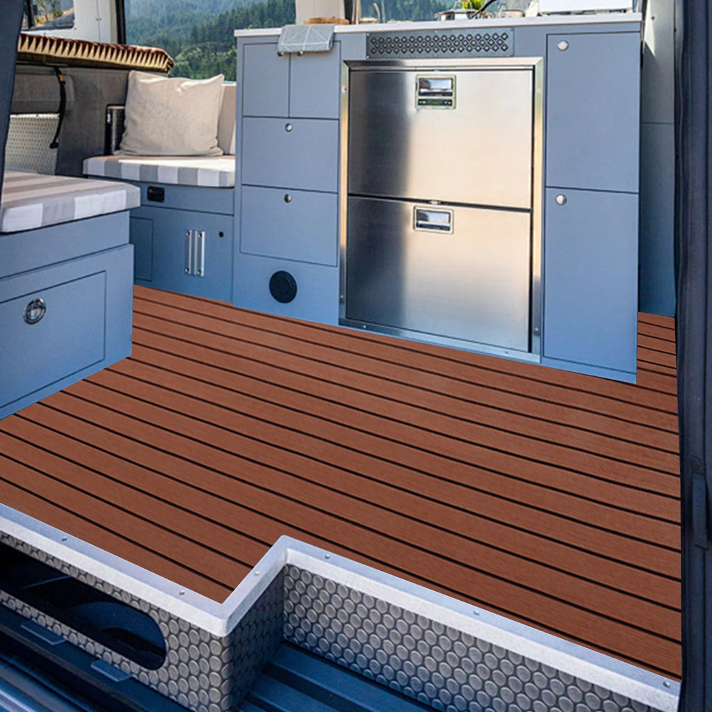 EVA Foam Teak Boat Decking Sheet Carpet Self-Adhesive Marine Yacht RV Boat Flooring Mats Decking Pad 94.5" x 35.4" Brown