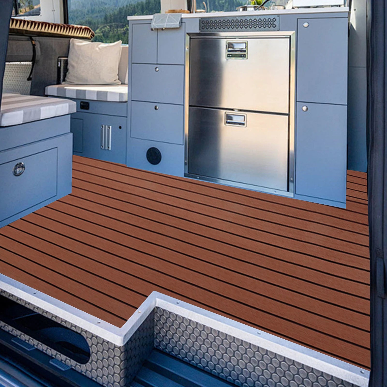 EVA Foam Teak Boat Decking Sheet Carpet Self-Adhesive Marine Yacht RV Boat Flooring Mats Decking Pad 94.5" x 35.4" Brown