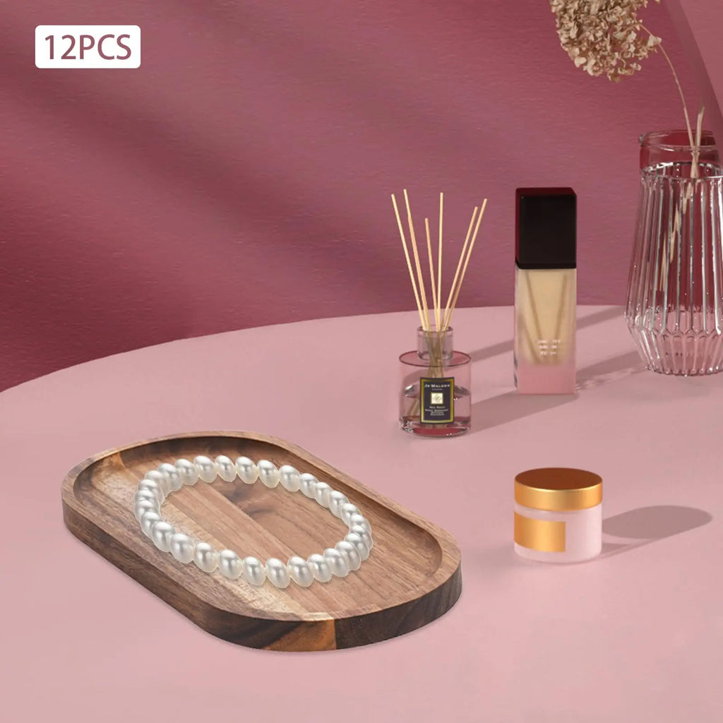 Wooden Serving Tray Oval Wood Tray 12 Pcs Decorative Tray for Coffee Table 10 * 5 * 0.78in
