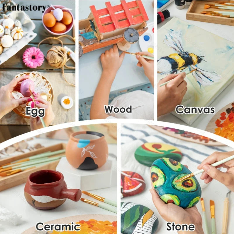 Fantastory 28 Classic Colors Acrylic Paint Set, Professional Craft Paint With 12 Brushes, Suitable for Wood/ Stons/ Model/ Rock