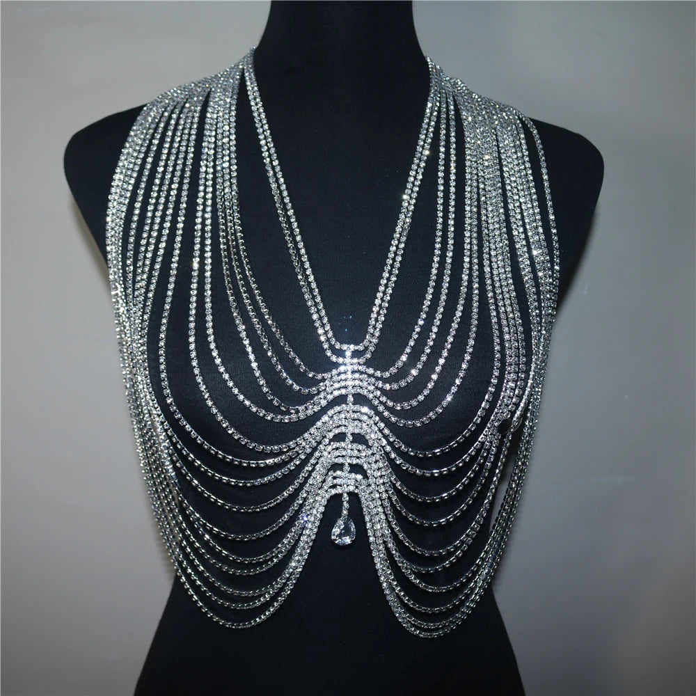 2022 New Crystal Tassel Drop Pendant Top Body Chain Bra for Women Luxury Rhinestone Body Bralette Chest Chain Bikini Jewelry