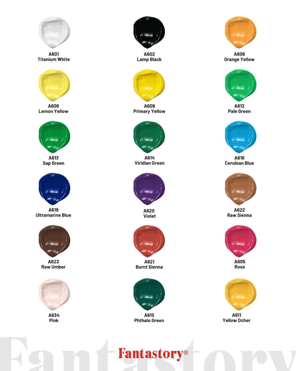 Fantastory Acrylic Paint Set 18 Classic Colors (60ml) with 12 Brushes, Professional Craft Thick Paints Kits for Adult