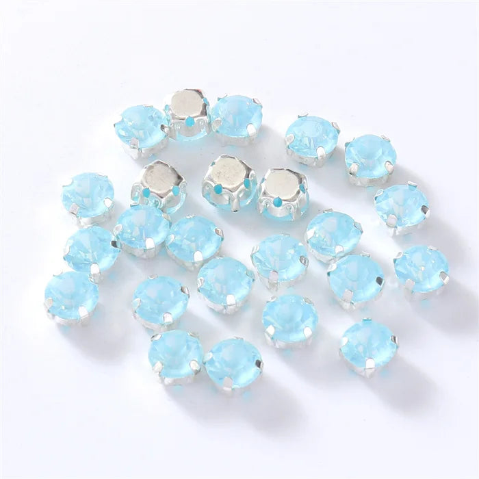 4mm-8mm Glitter Glass Sewing Rhinestones with Sliver Base Round Crystal Strass stones for diamond  Jewellery clothes diy