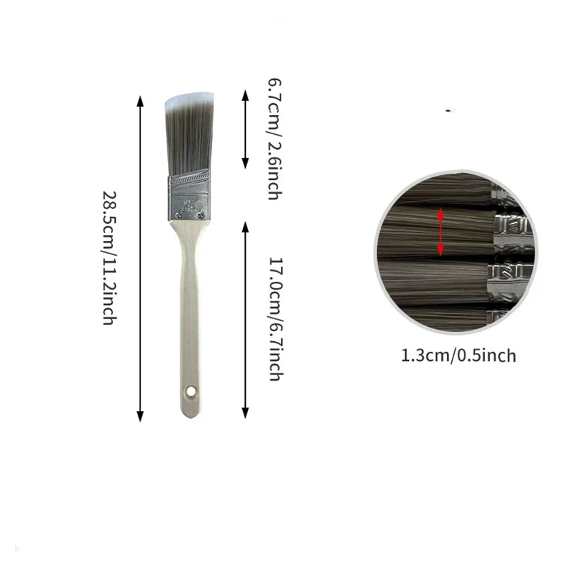 5Pcs Paint Brush Set White Coffee-colored Paint Long-handled Bevel Art-specific Nylon Brushes for Barbecues and Marine Use