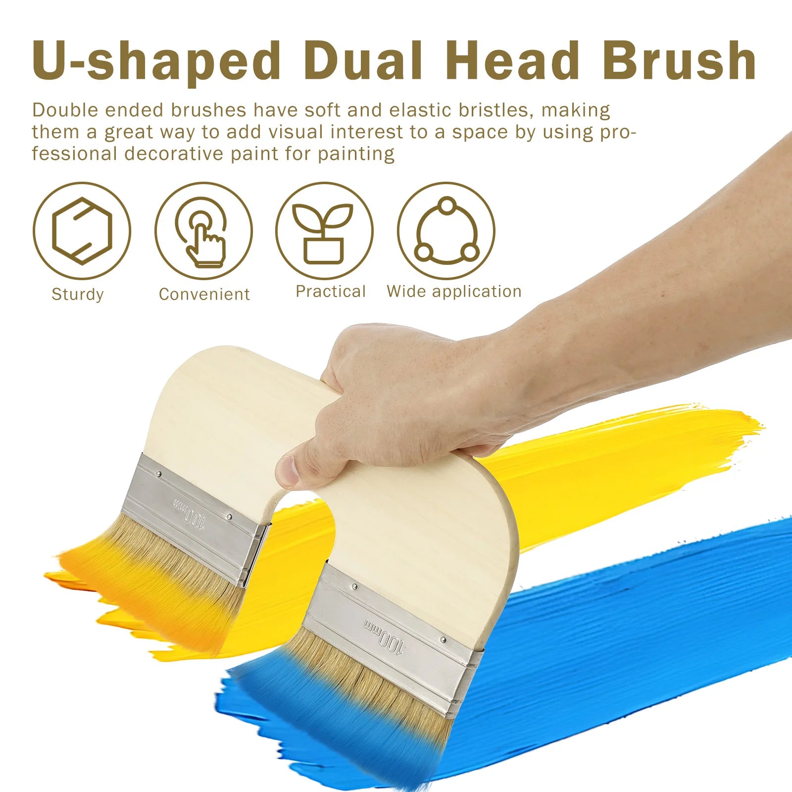 Double Paint Brush Professional Double Head Painting Brush Wooden Handle for Paints Glues Stains Watercolor Oil DIY Craft Suppli