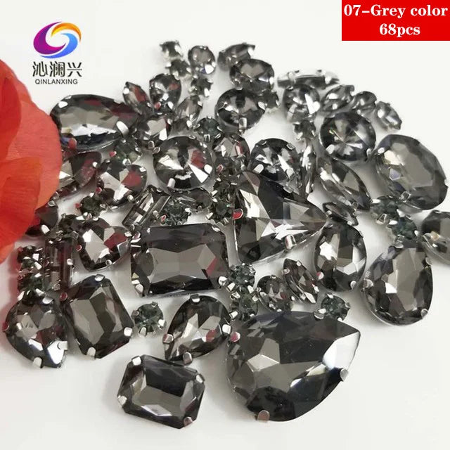 68Pcs Mix Crystal Sliver Claw Setting Rhinestones Sewing Clothe For Needlework Stone DIY Sew On Wedding Dress Shoes Bags