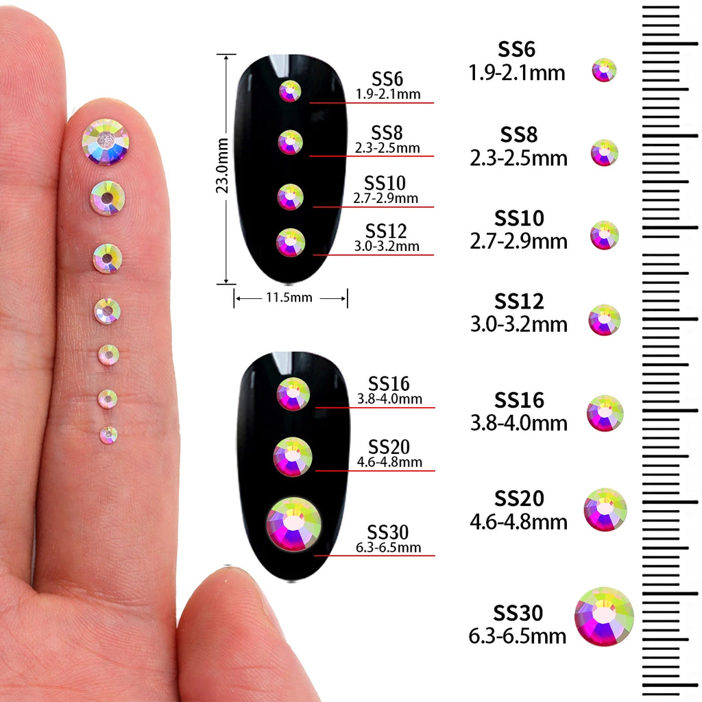 SS6-SS30 Boxed Glass Hotfix Crystal Mix Size Flatback Rhinestones Iron On Diamond Stones For Nail Art Crafts Dress Decoration