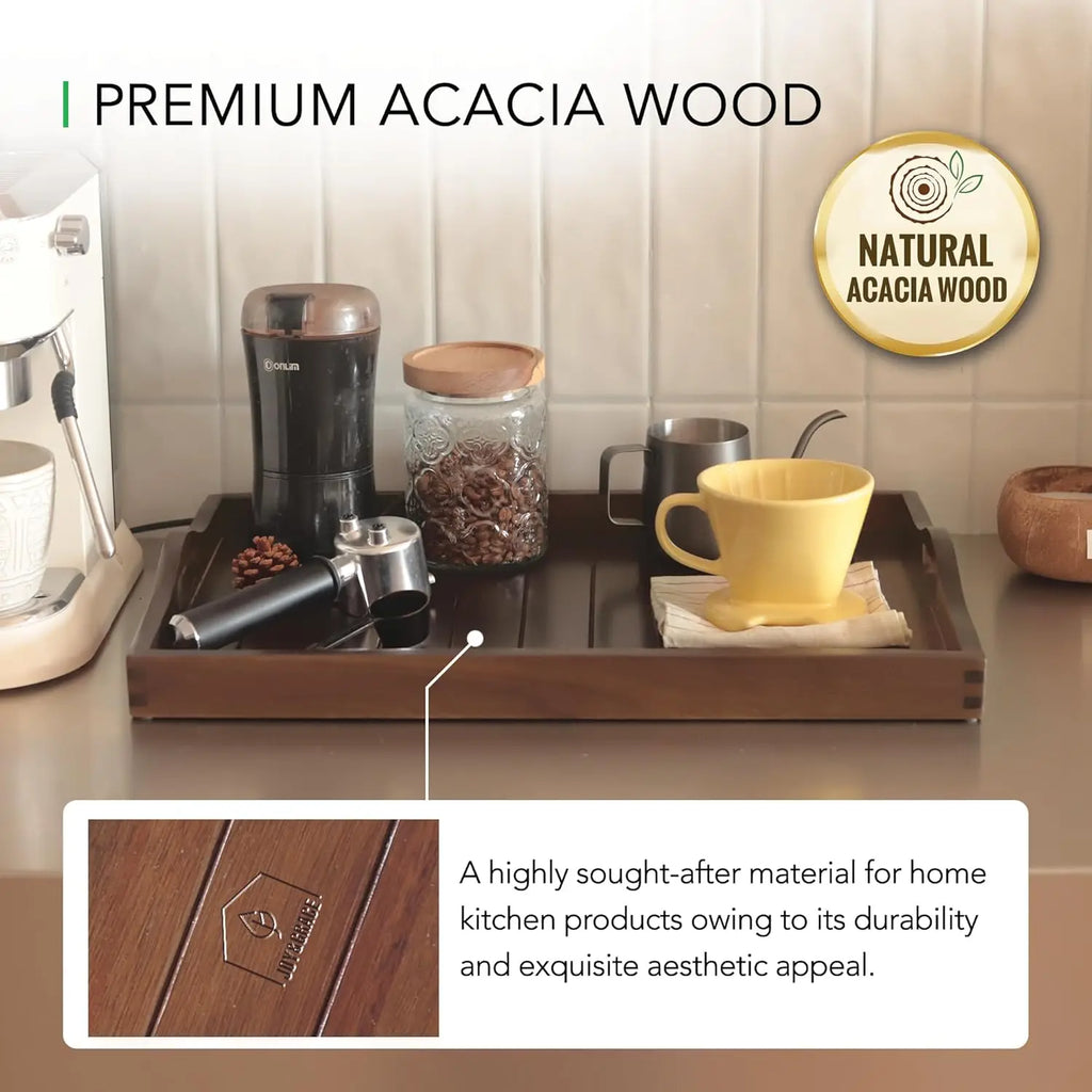 Extra Large Acacia Wood Serving Tray with Handles 20x14 Inch for Living Room Kitchen Coffee Table Ottoman Decor