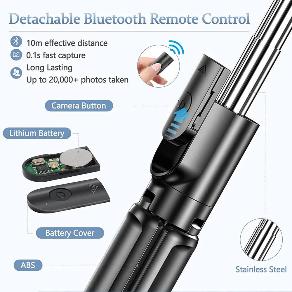 3In1 Bluetooth Wireless Selfie Tripod with Fill Light Shutter Remote Control Portable Foldable Monopod for IPhone Smart Phone