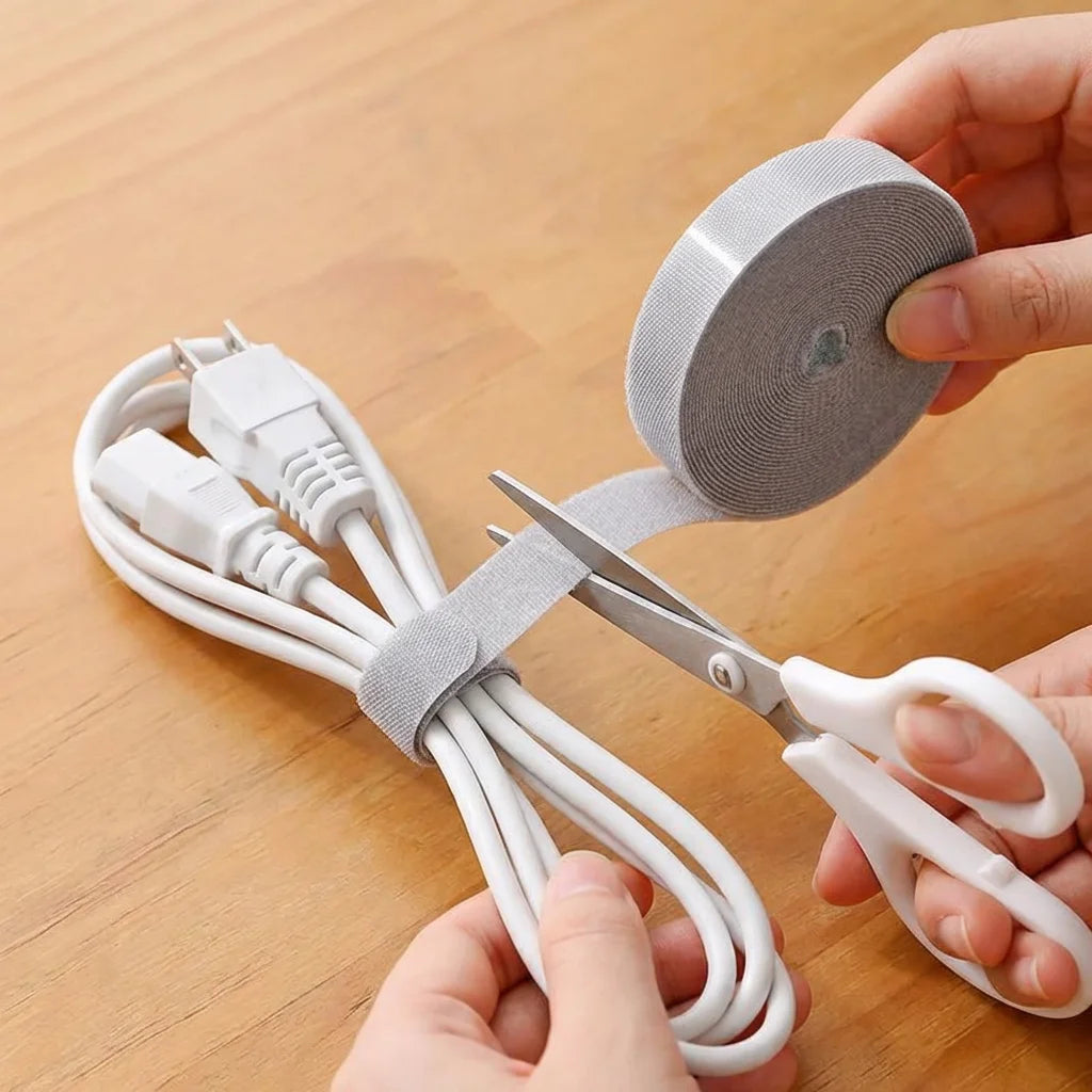 1M Hook and Loop Cable Ties, 1pc Reusable Self-Gripping Straps, No Residue Wire Organizer for Home Office Travel Accessories