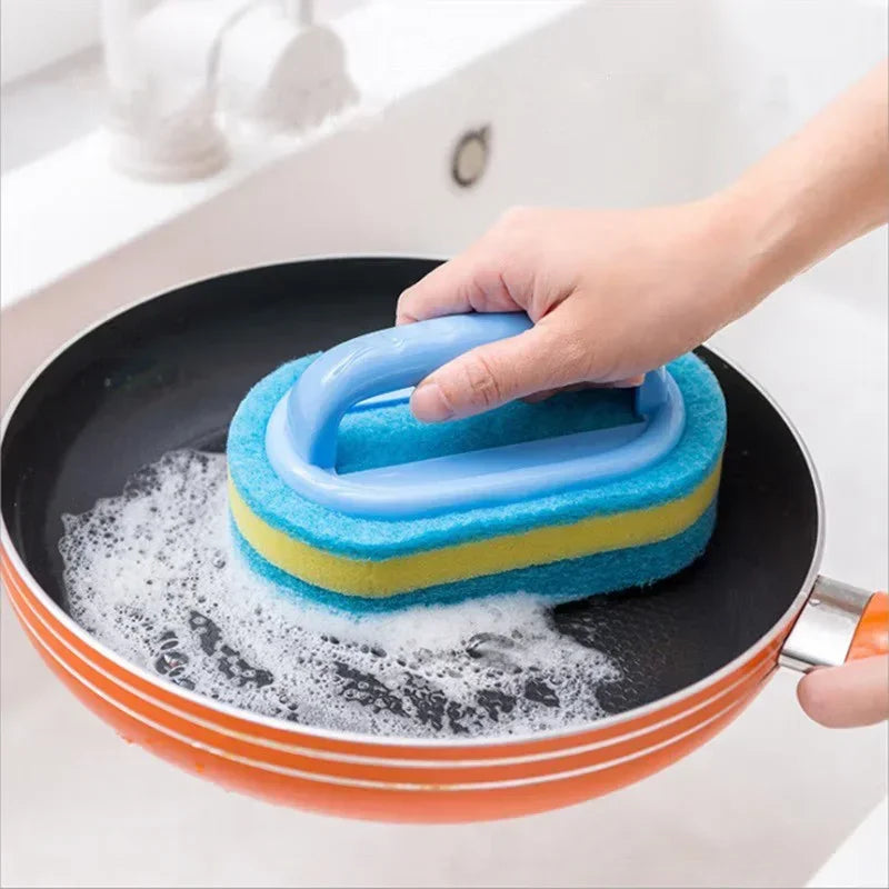 1pc Kitchen Sponge Wipe Thickening Cleaning Brush with Handle  Bathroom Tile Bathtub Cleaning Sponge Cleaning Supplies Cleaner