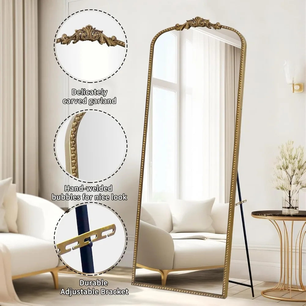 Antique Vintage Gold Baroque Full Length Mirror,71''x30'' Full Body Floor Mirror w/Free Standing, Wall-Mounted or Leaning