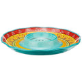 13.25 Ceramic Chip amp Dip Platter Colorful Mediterranean Serving Dish with BuiltIn Center Bowl, Glazed Ceramic Appetizer Tray f