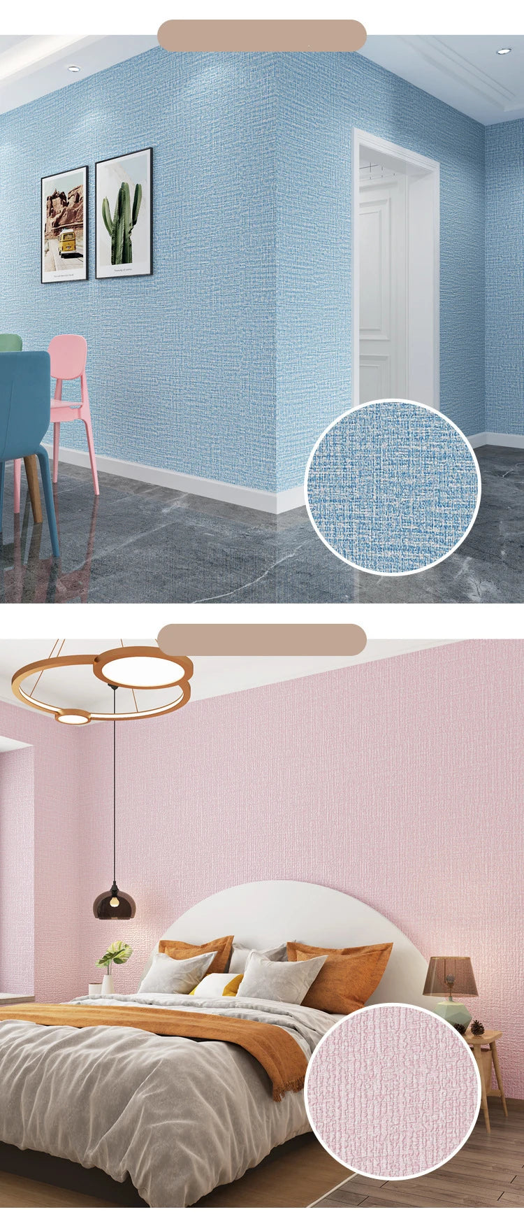 50cm Linen 3D Foam Self-adhesive PVC Solid Color Thickened Waterproof Background Wall Renovation Wallpaper Wall Stickers
