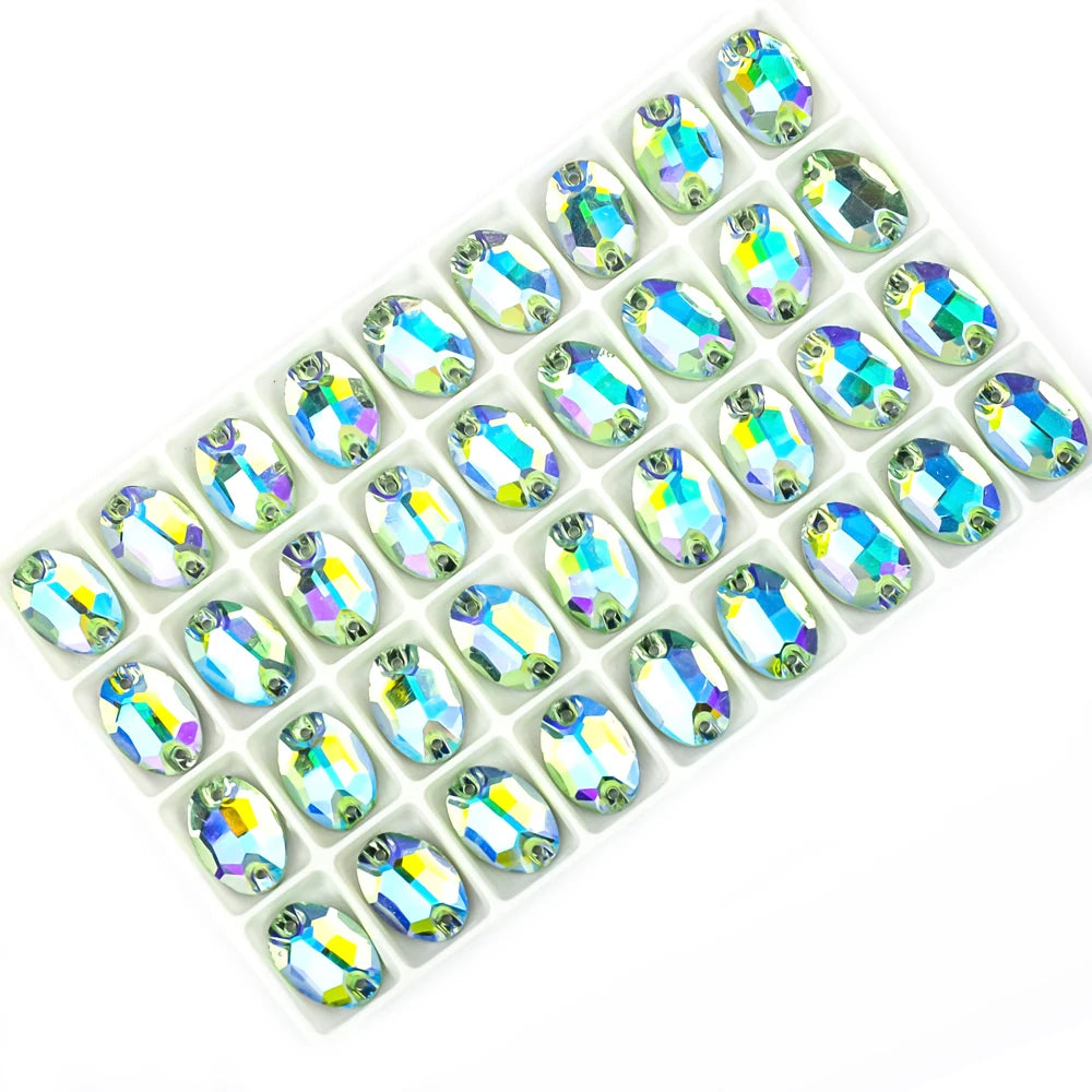 VC Oval Fine crystal AB rhinestone decoration flat back sewing 2 hole stone glass beads, can be used as DIY wedding decoration