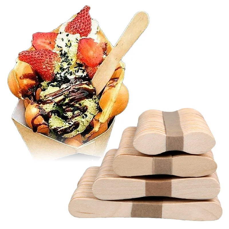 50/100Pcs Ice Cream Sticks Natural Wooden Ice Cream Dessert Spoons Popsicle Sticks Hand Crafts Art Ice Cream Lolly Accessories